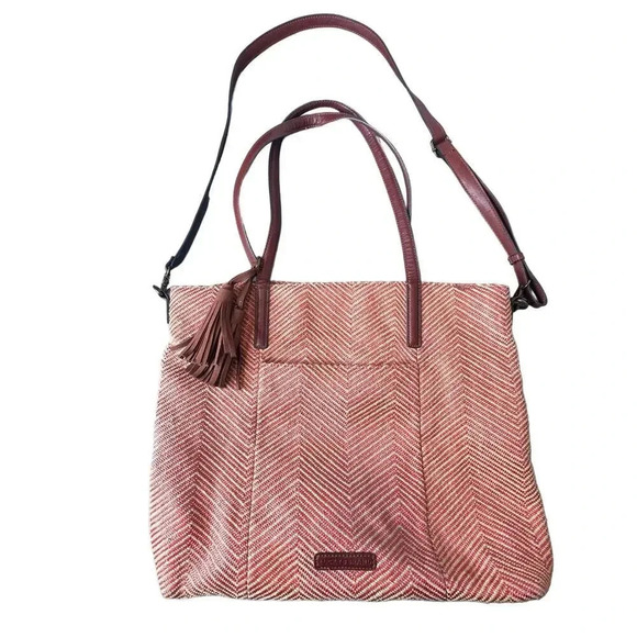 Lucky‎ Brand red & tan two tone woven large crossbody tote bag - Picture 1 of 7